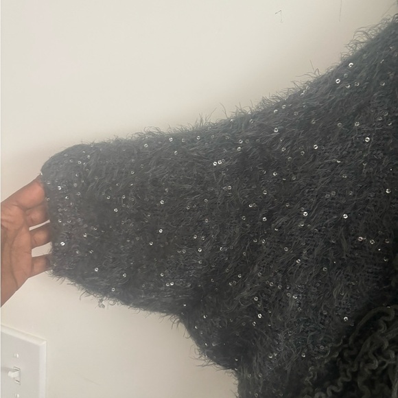 Vintage Cardigan Womens S/M Grey Whimsigoth Sequin Fringe Knit Shawl Boho Glam - Picture 4 of 9